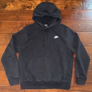 Nike Black Pullover Hooded Sweatshirt White Swoosh Size Medium EUC